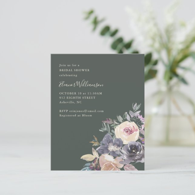 Convite de Chuveiro Floral com Aguarela Dark Sage  (Em pé/Frente)