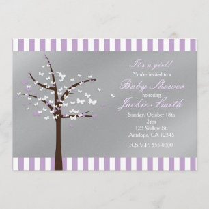 Convite de Chuveiro Lavanda & Cinza Butterfly Tree