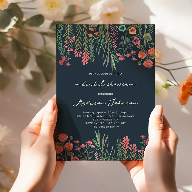 Convite de Chuveiro Nupcial Colorido de Flor Silve (Colorful Wildflower Bridal Shower Invitation)
