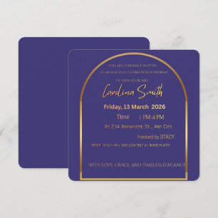 Convite de Chuveiro Nupcial de Luxo Roxo e Dourado