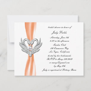 Convite de Chuveiro Nupcial Fita Laranja Cisne Pra