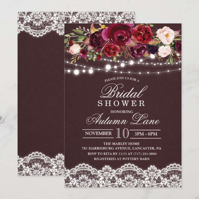 Convite de Chuveiro Nupcial Floral Outono (Frente/Verso)