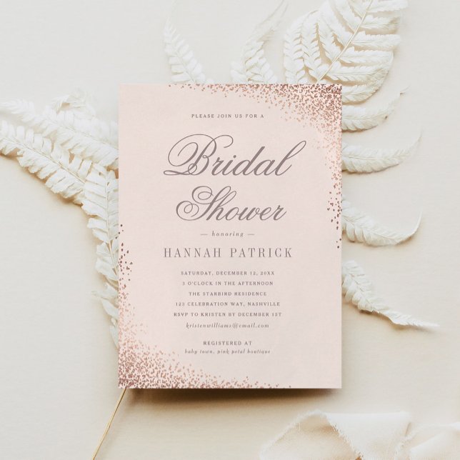 Convite de Chuveiro Nupcial Rosa Dourado Elegante (Criador carregado)