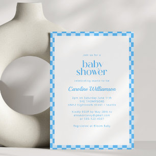 Convite de Chuvinha de Bebê Azul com QR Code Retro