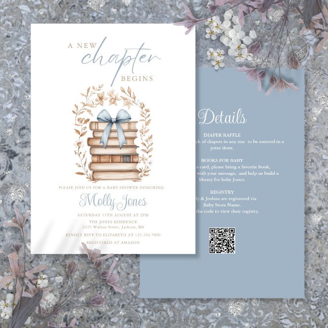 Convite de Chuvinha de Bebê Azul História de Novo  (New Chapter Storybook Blue Baby Shower All In One Invitation)