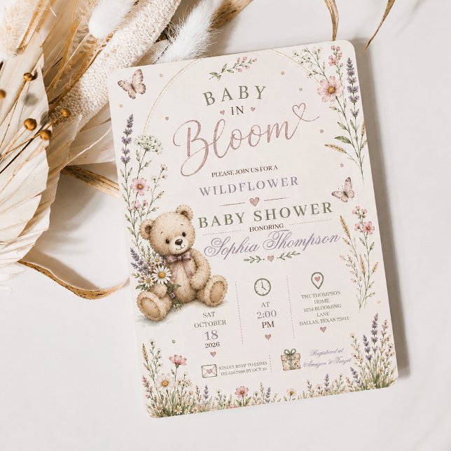 Convite de Chuvinha de Bebê Baby in Bloom com Flor (Criador carregado)