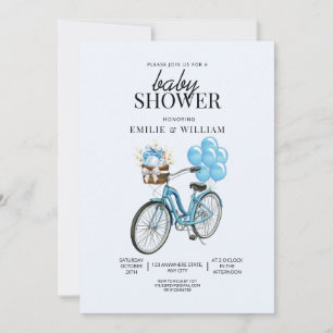 Convite de Chuvinha de Bebê Bicicleta Azul, É Meni