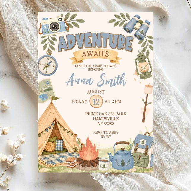 Convite de Chuvinha de Bebê Blue Adventure Awaits (Criador carregado)