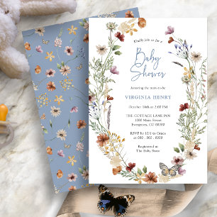 Convite de Chuvinha de Bebê Blue Boho com Flores S