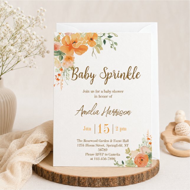 Convite de Chuvinha de Bebê com Design Floral Eleg (Criador carregado)