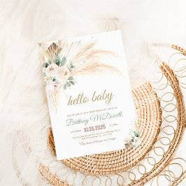 Convite de Chuvinha de Bebê com Grama Pampas Boho