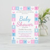 Convite de Chuvinha de Bebê com Ícones Minúsculos 