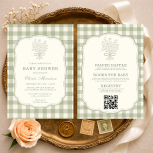 Convite de Chuvinha de Bebê com Laço Floral em QR