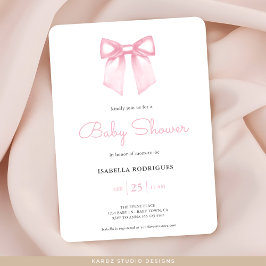 Convite de Chuvinha de Bebê com Laço Rosa Suave em