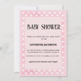 Convite de Chuvinha de Bebê Corações em Rosa
