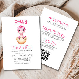Convite de Chuvinha de Bebê Dinossauro Menina Rosa