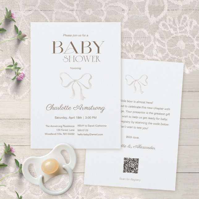 Convite de Chuvinha de Bebê em Azul Desbotado Aqua (Subtle Dusty Blue Watercolor Bow Baby Shower Invitation ©Susanne Sachers - Sunny Mind 🌞)