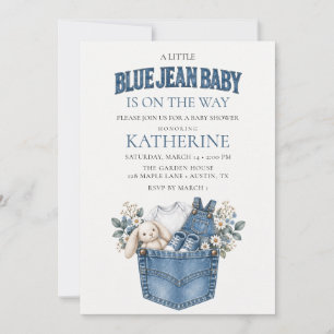 Convite de Chuvinha de Bebê em Azul Jeans