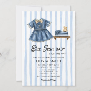 Convite de Chuvinha de Bebê em Denim Menina Baby B