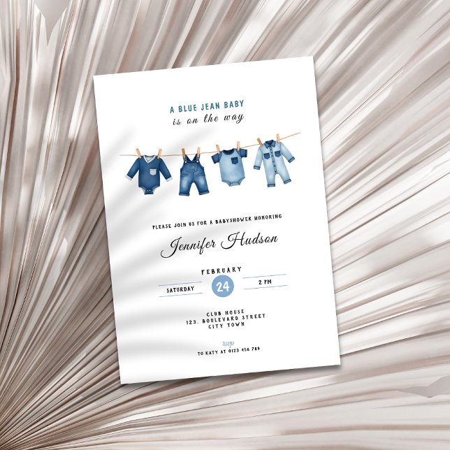 Convite de Chuvinha de Bebê em Jeans Azuis - Tema  (A blue jean baby shower invitation)