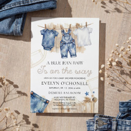 Convite de Chuvinha de Bebê em Jeans Azul