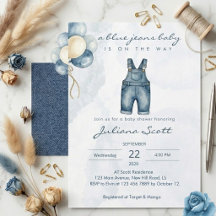 Convite de Chuvinha de Bebê em Jeans Azul Aguarela