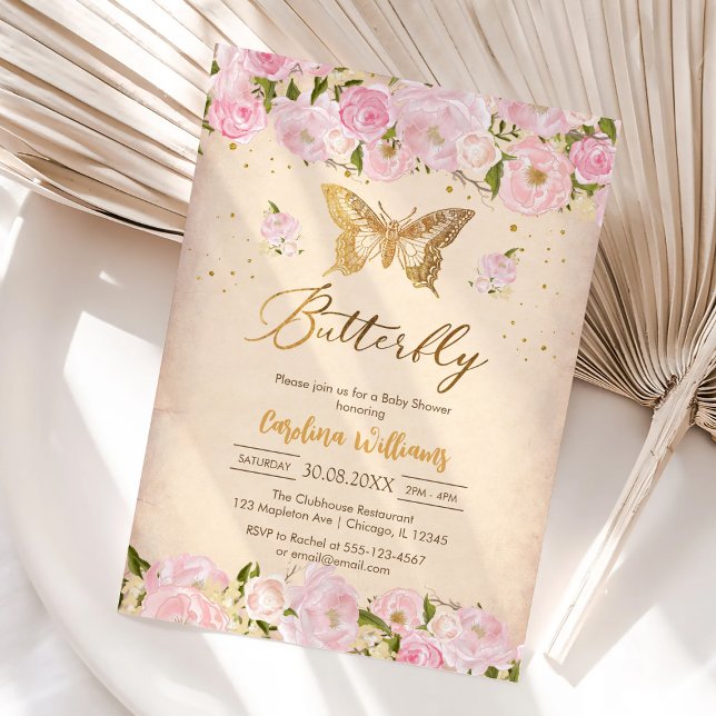 Convite de Chuvinha de Bebê Floral Borboleta (Criador carregado)