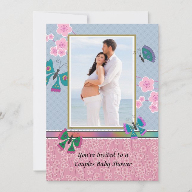 Convite de Chuvinha de Bebê Foto no Jardim (Frente)