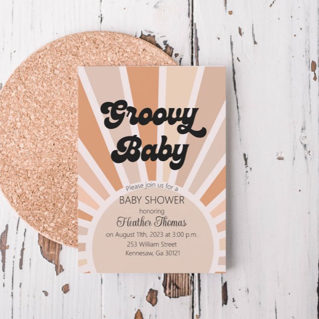 Convite de Chuvinha de Bebê Groovy Baby Retro Suns (Criador carregado)