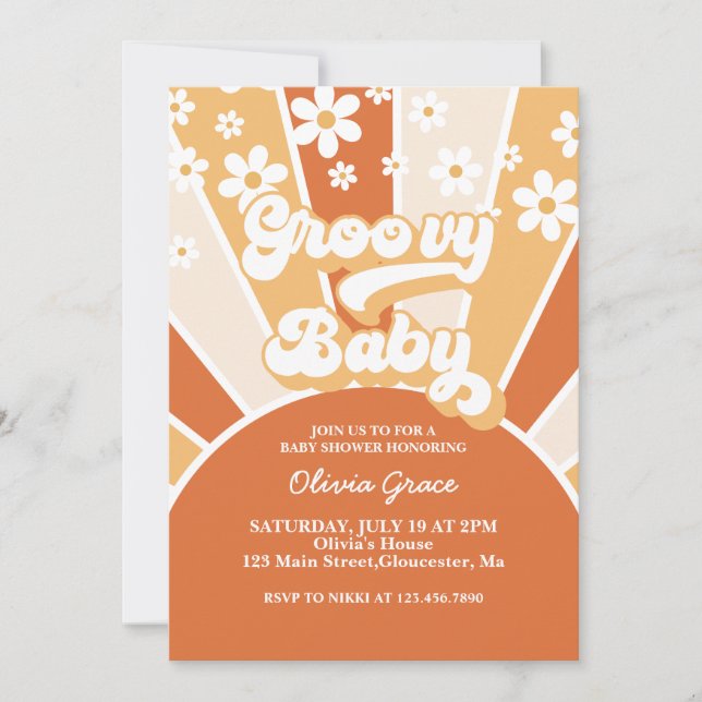 Convite de Chuvinha de Bebê Groovy Baby Retro Suns (Frente)