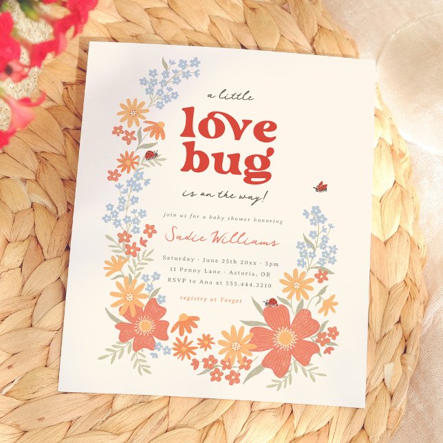 Convite de Chuvinha de Bebê Menina Bug do Amor com (Criador carregado)