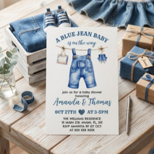 Convite de Chuvinha de Bebê Menino Blue Jean