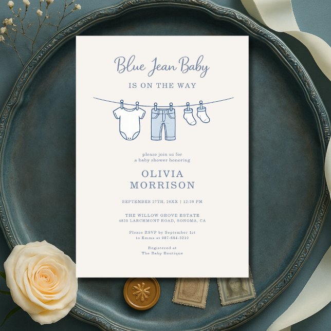 Convite de Chuvinha de Bebê Menino Blue Jean Baby  (Criador carregado)