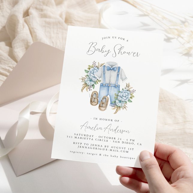 Convite de Chuvinha de Bebê Menino Floral Boho (Criador carregado)