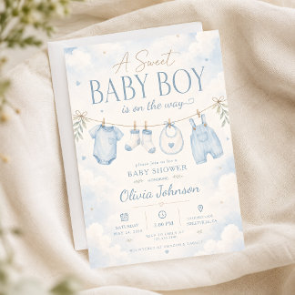 Convite de Chuvinha de Bebê Neutro em Aquarela Azu