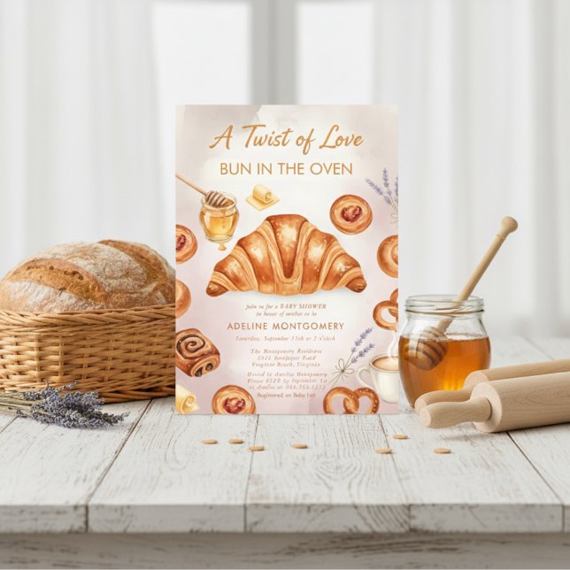 Convite de Chuvinha de Bebê Pão de Rolo de Aguarel (Criador carregado)