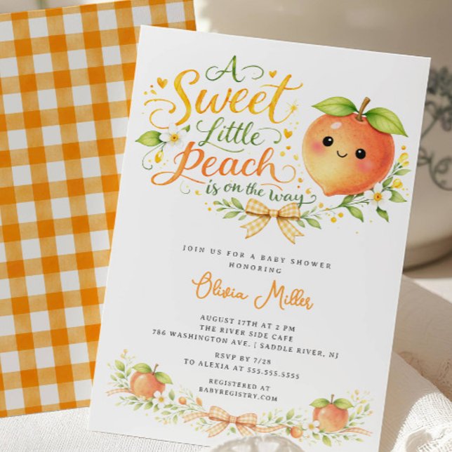 Convite de Chuvinha de Bebê Sweet Little Peach (Criador carregado)