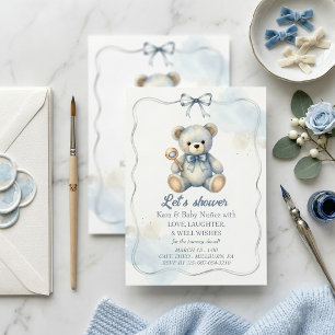 Convite de Chuvinha de Bebê Urso Teddy Azul de Aqu