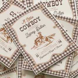 Convite de Chuvinha de Bebê Western Xadrez Marrom