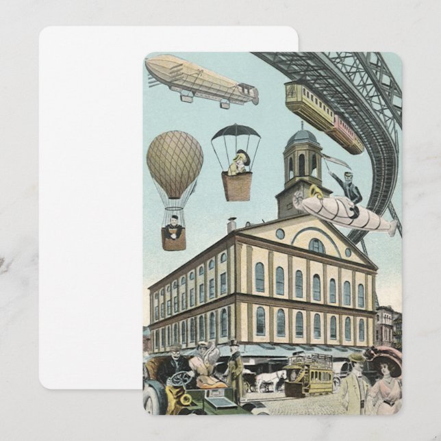 Convite de Cidade Vintage Ficção Científica Steam  (Frente/Verso)