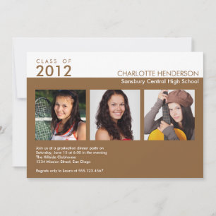 Convite de classe de formatura marrom com fotos pe