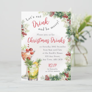 Convite de Cocktail de Bebidas de Natal Holly Berr