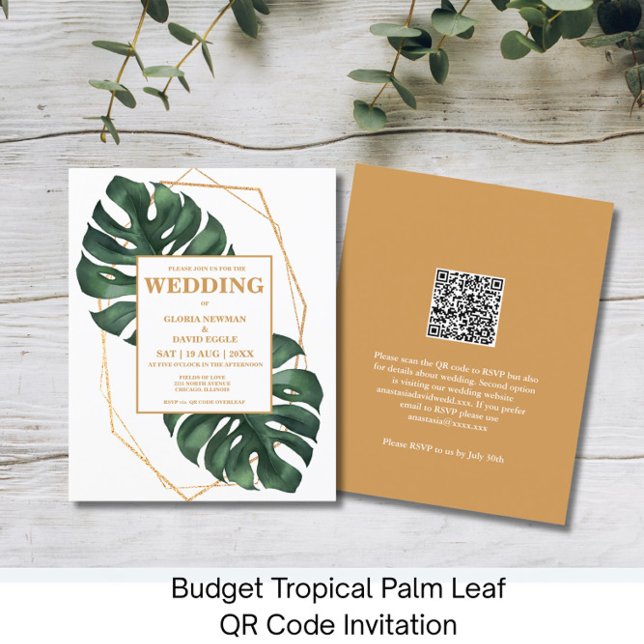 Convite de Código QR de Folha de Palme Tropical Or (Criador carregado)