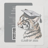 Convite de Código QR de Tiger de Graduação Único