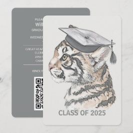 Convite de Código QR de Tiger de Graduação Único