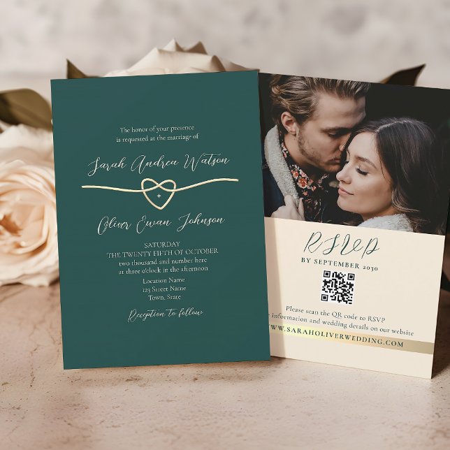 Convite de Código QR para Casamento Verde Emerald (Criador carregado)