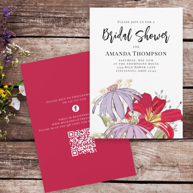 Convite de Código QR para Chá de Noiva Floral em A (Criador carregado)