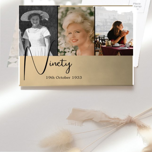 Convite de Colagem de Fotos de Aniversário de 90 a (Criador carregado)