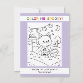 Convite de Colorir Halloween de Animais & Abóbora