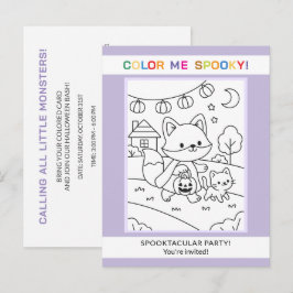 Convite de Colorir Halloween de Animais & Abóbora